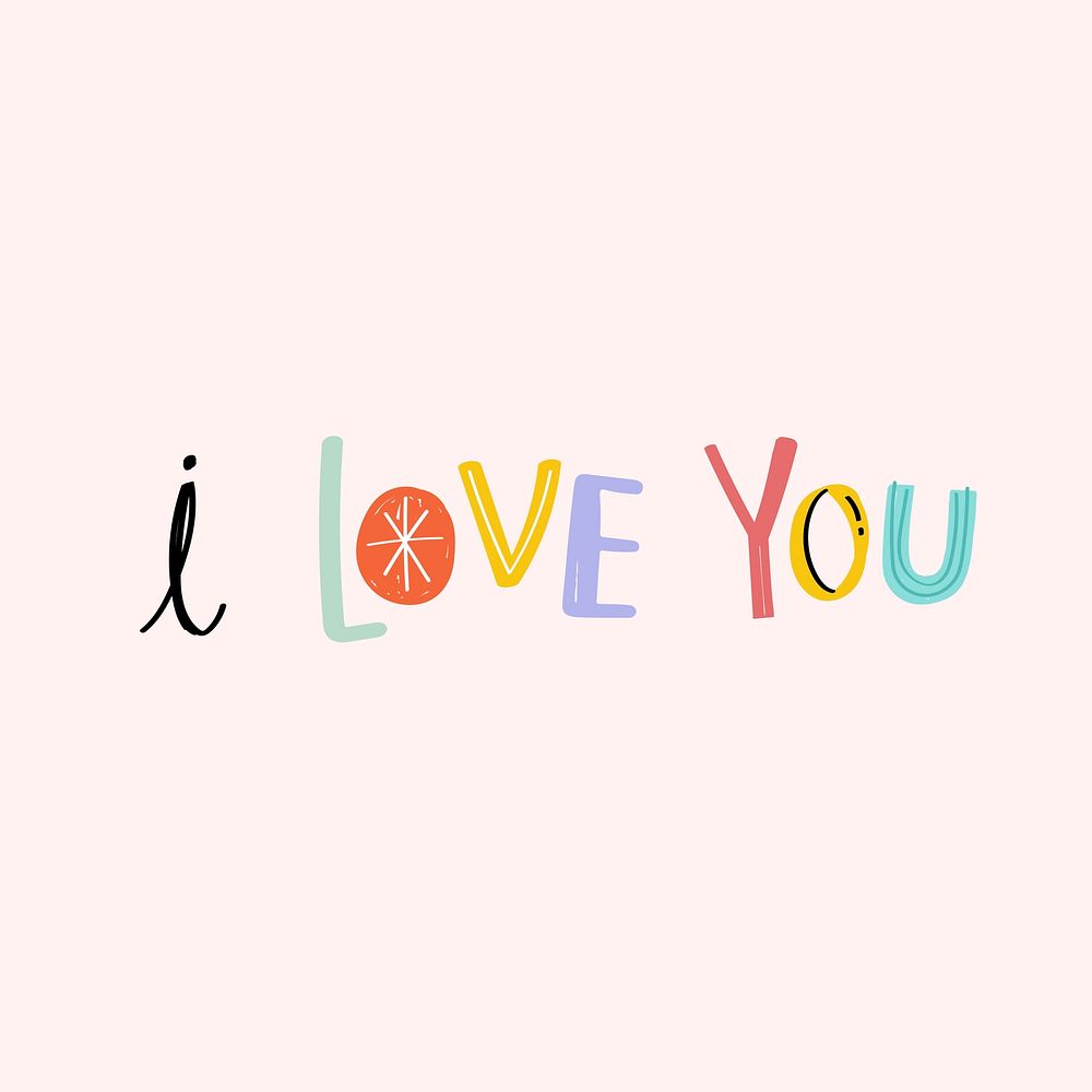 I love you  typography vector doodle text