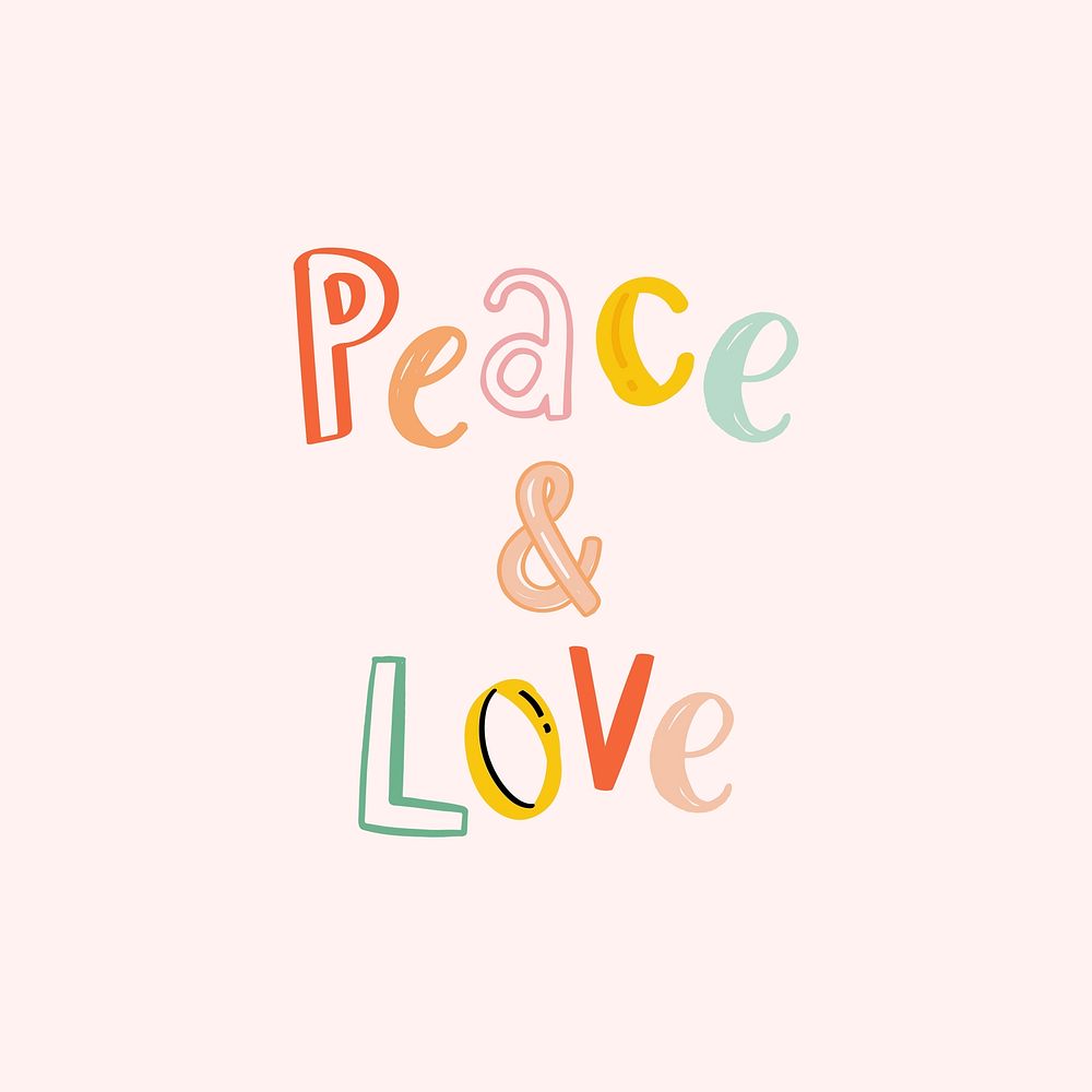 Vector Peace & love text doodle font