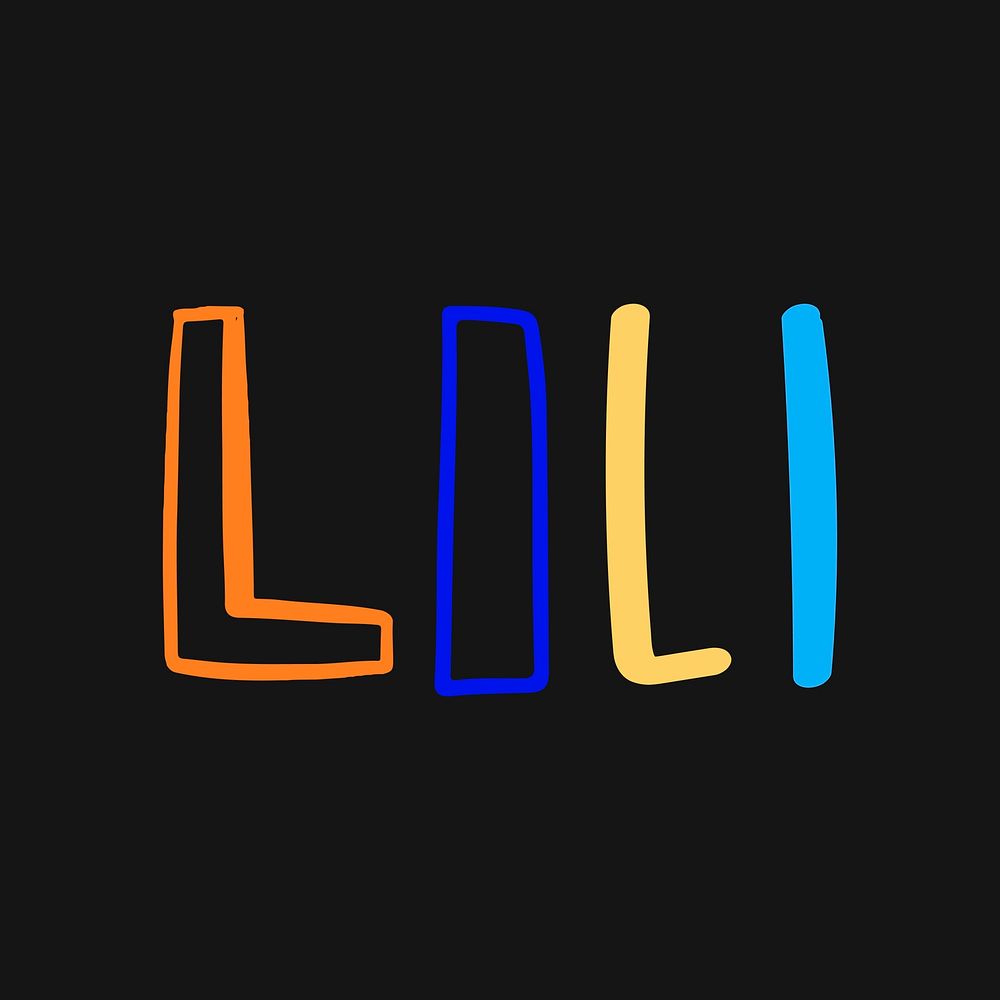 Letter L doodle typography vector colorful set