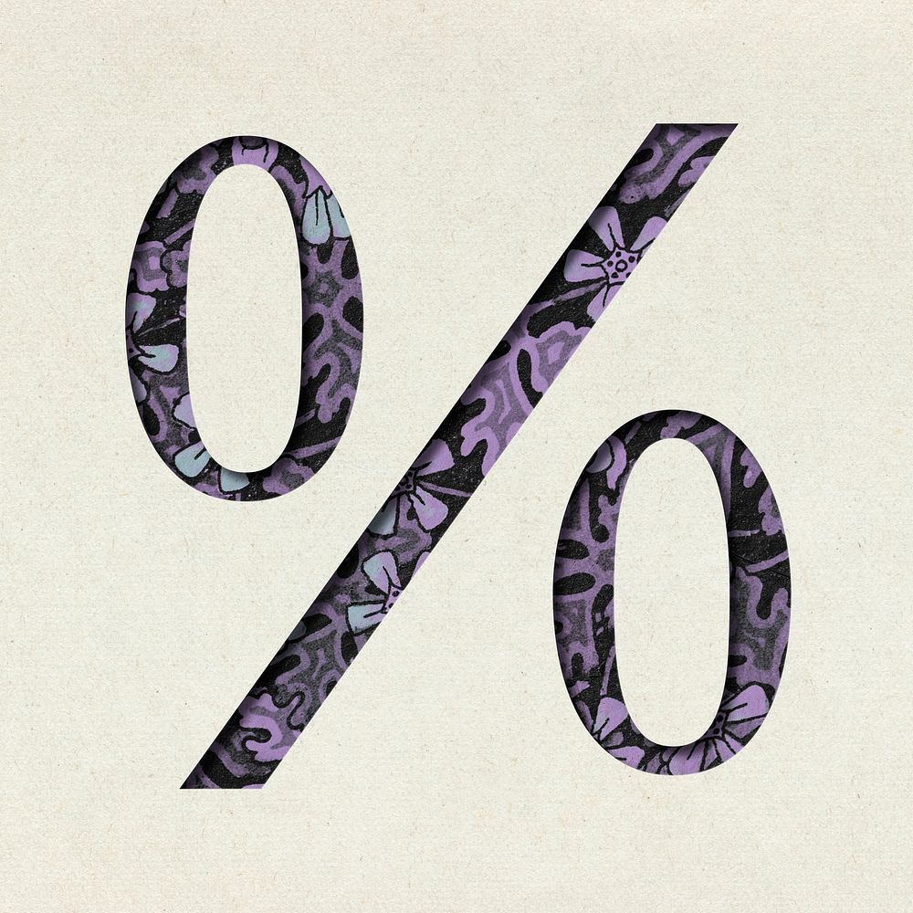 Vintage floral purple Percent sign psd symbol typography