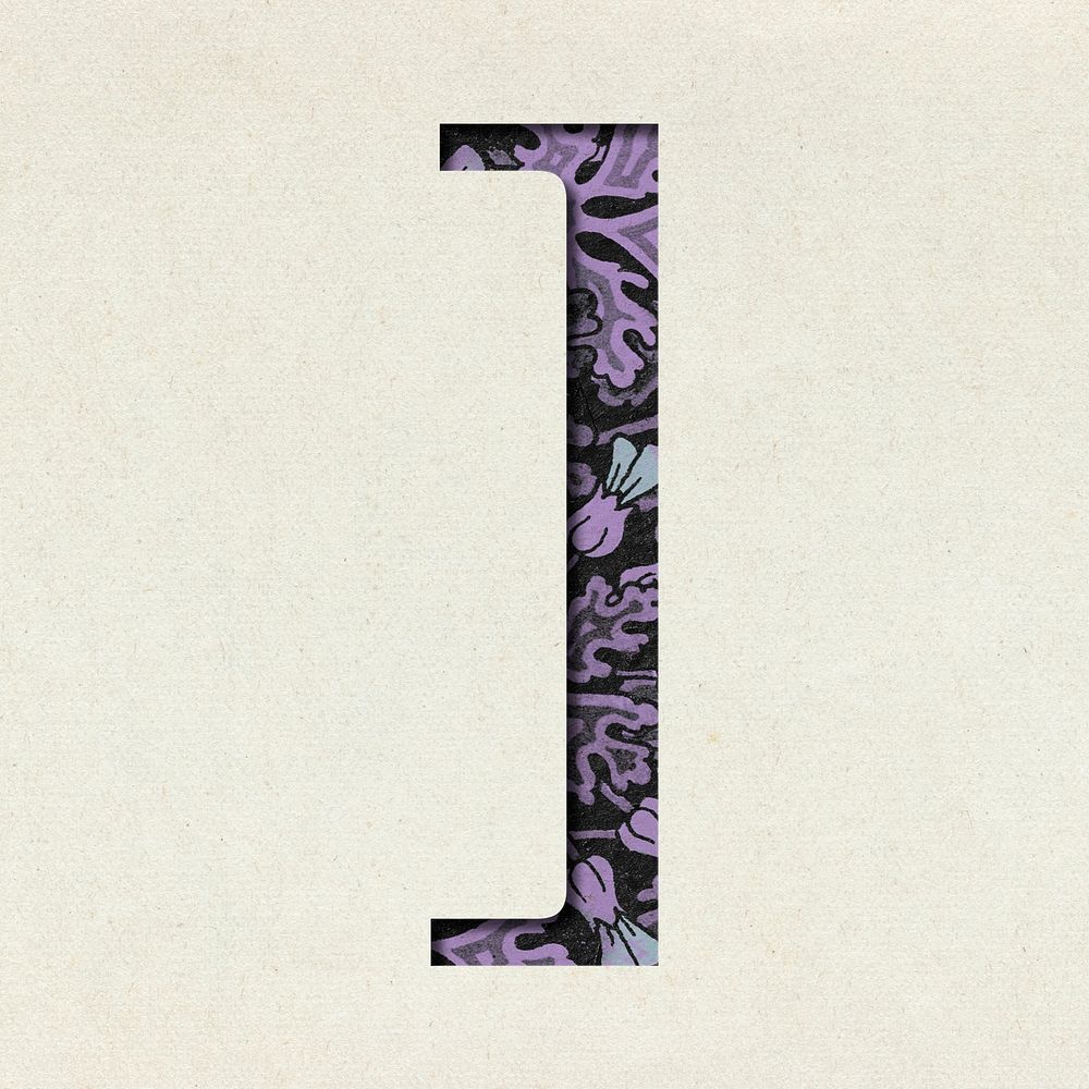 Vintage purple Right bracket psd symbol typography
