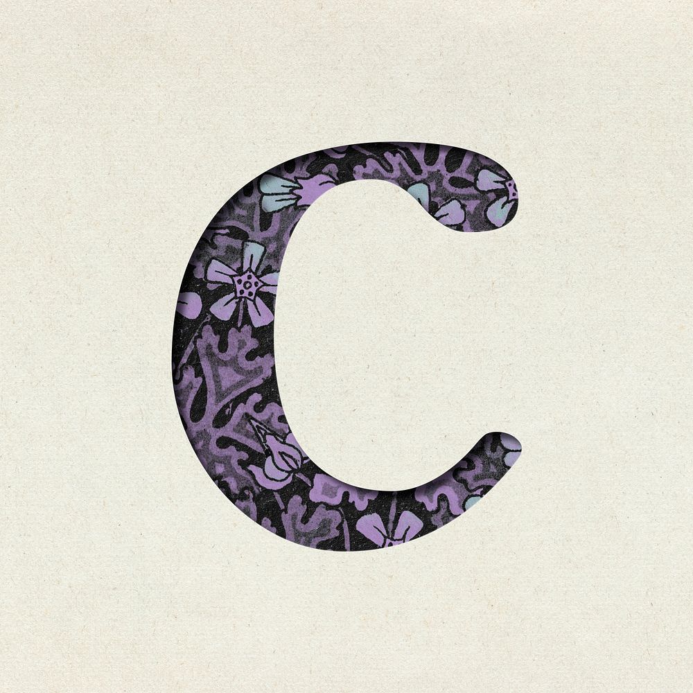Floral vintage purple letter C psd typography