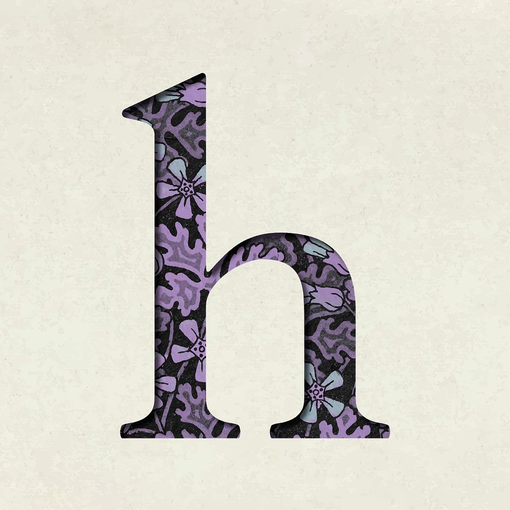 Vintage floral purple lowercase letter h vector typography