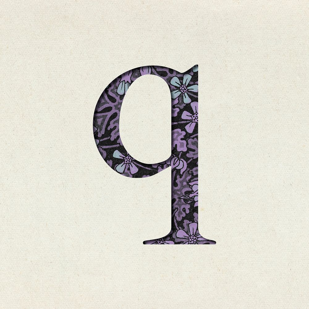 Vintage purple lowercase letter Q psd typography