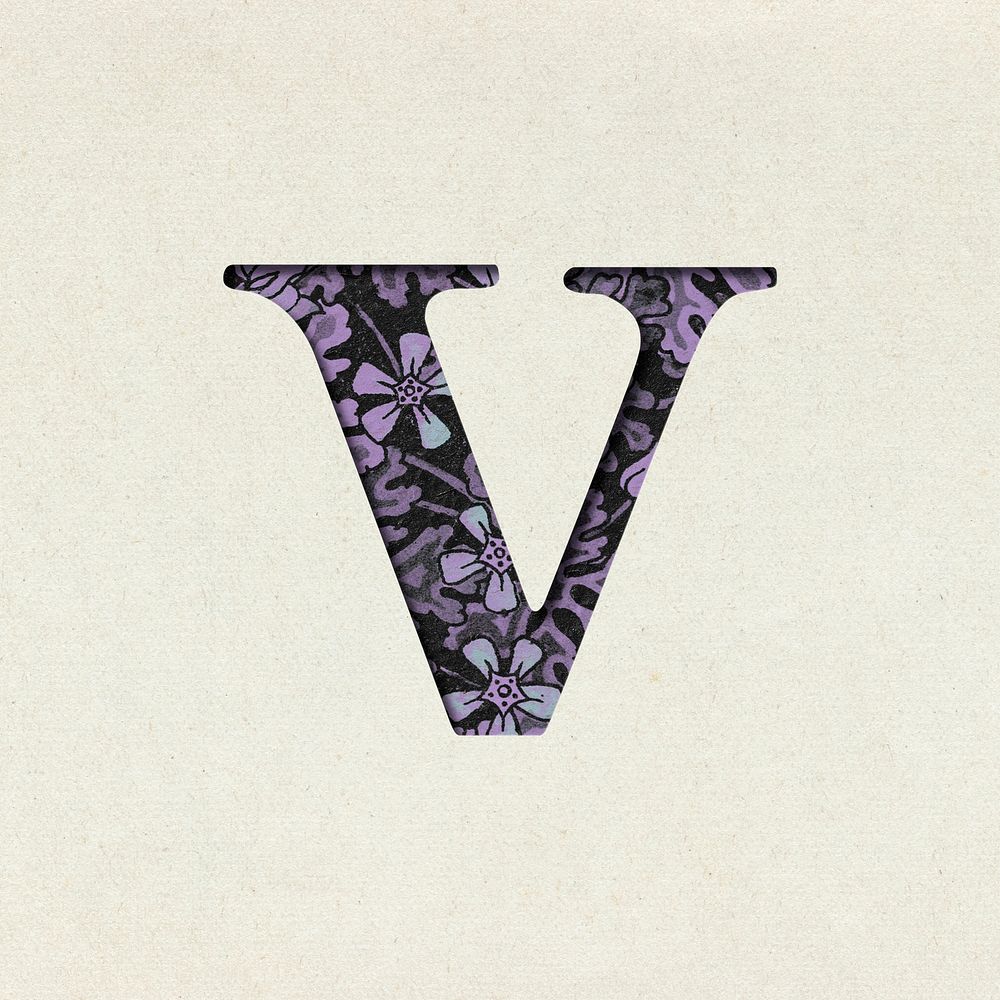 Vintage purple letter V psd typography