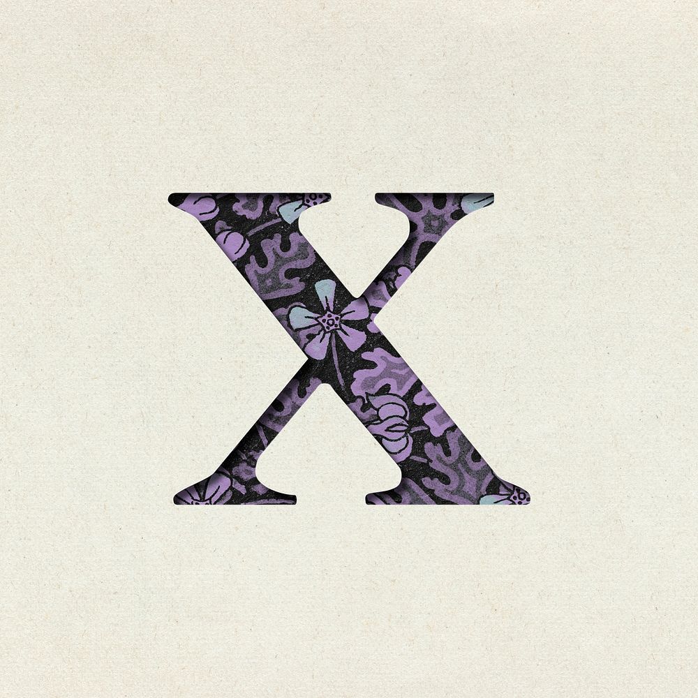 Vintage purple letter X psd typography