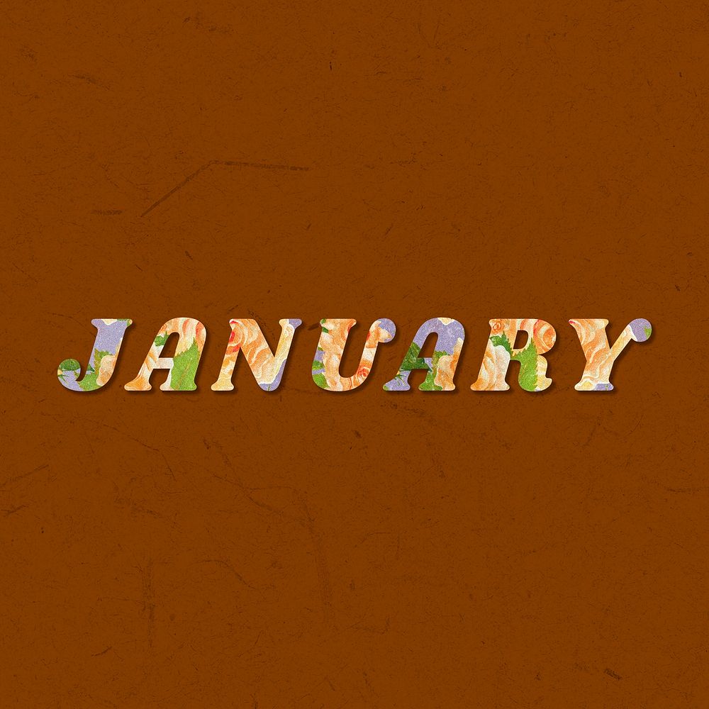 January month bold floral pattern font