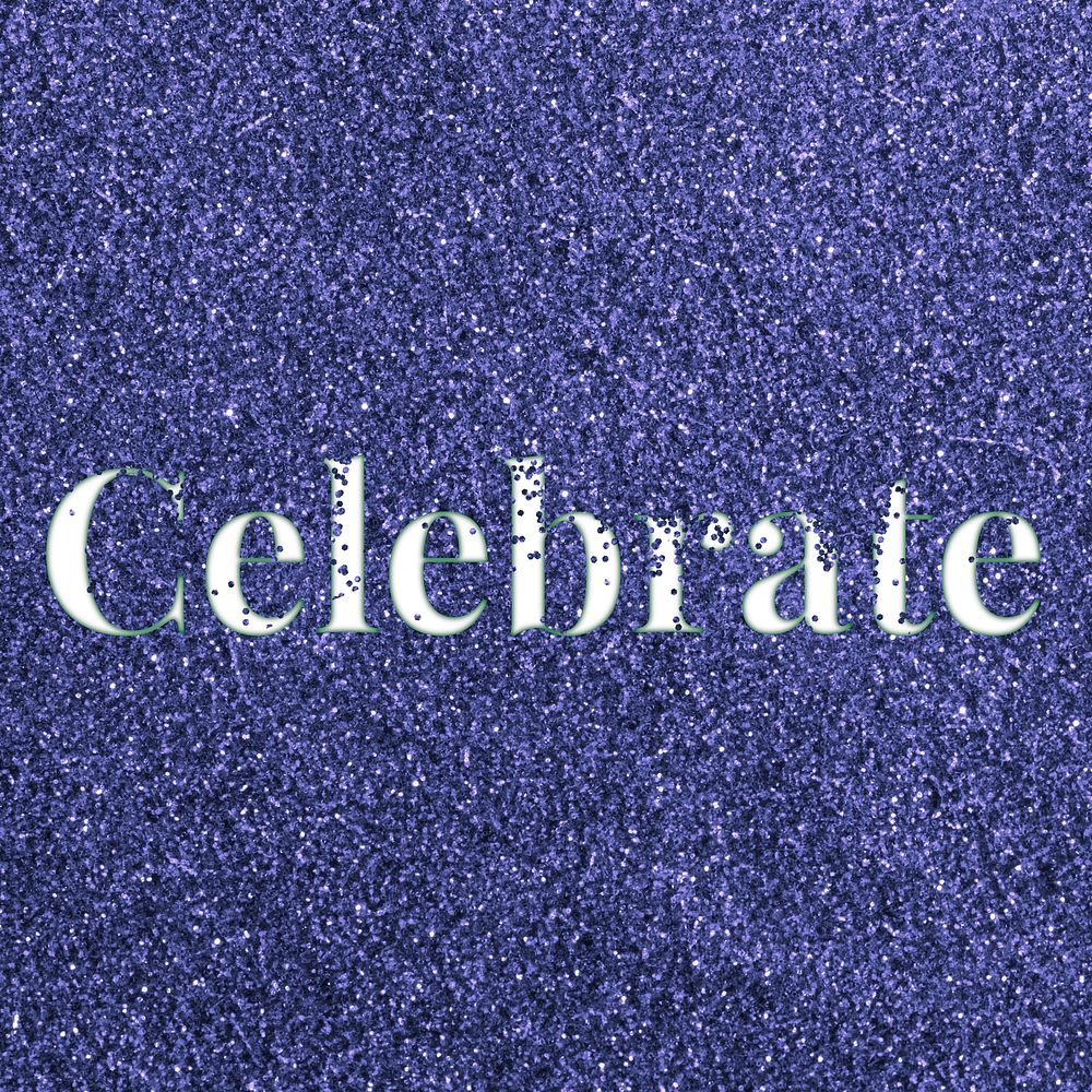 Dark blue glitter celebrate lettering typography festive effect