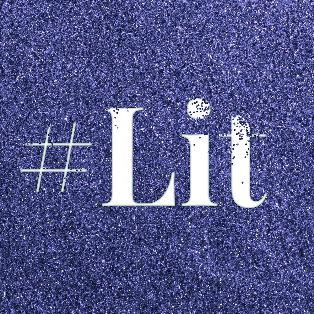 Dark blue glitter hashtag lit lettering typography festive effect