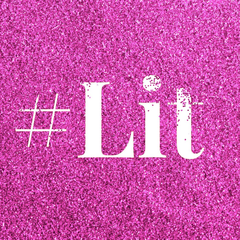 Pink glitter hashtag lit text typography festive effect