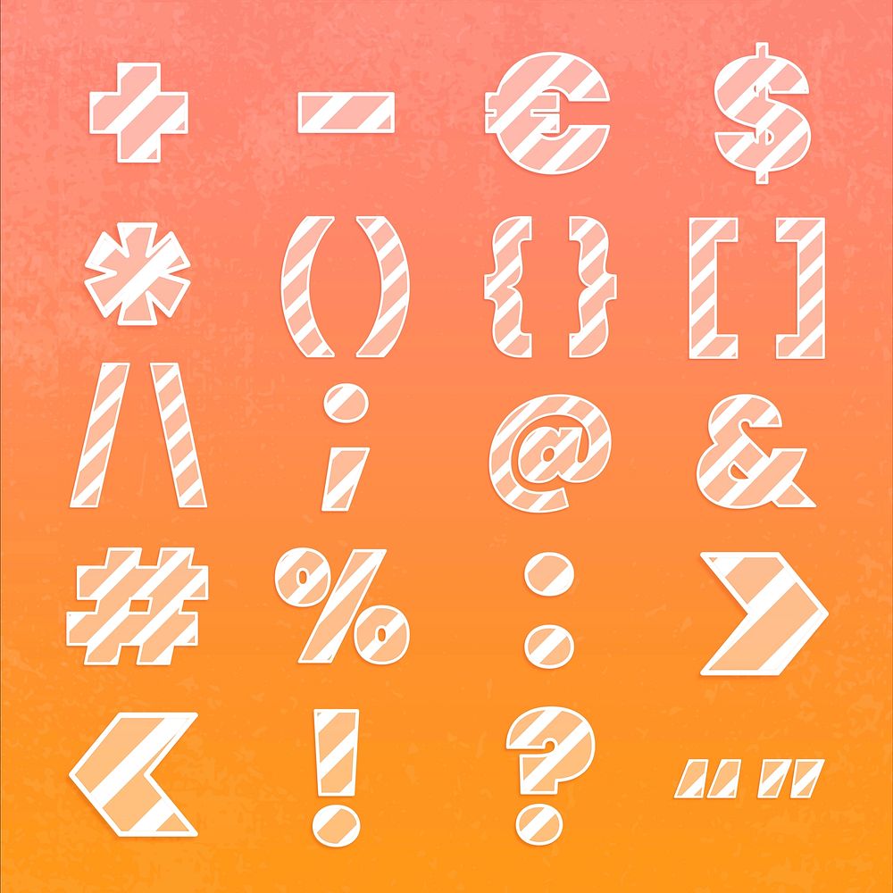 Peach symbol set typography psd strip pattern