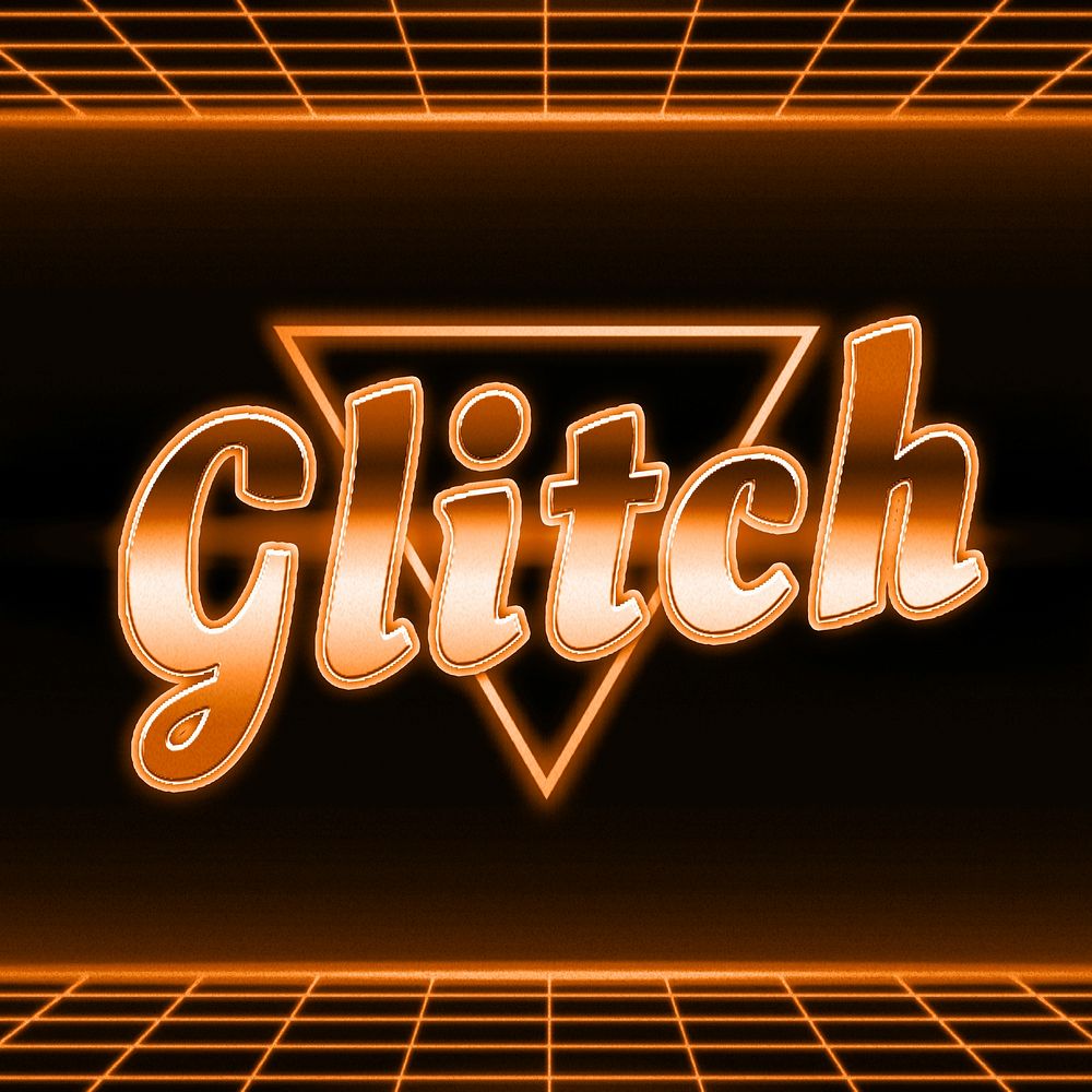 Retro 80s glitch word neon grid font