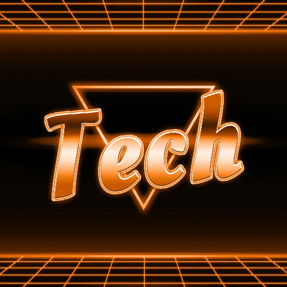 Tech word grid neon typography