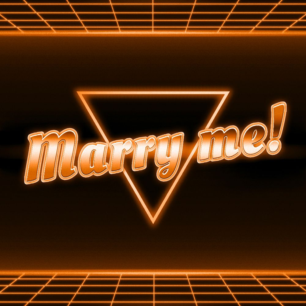 Retro marry me neon typography grid