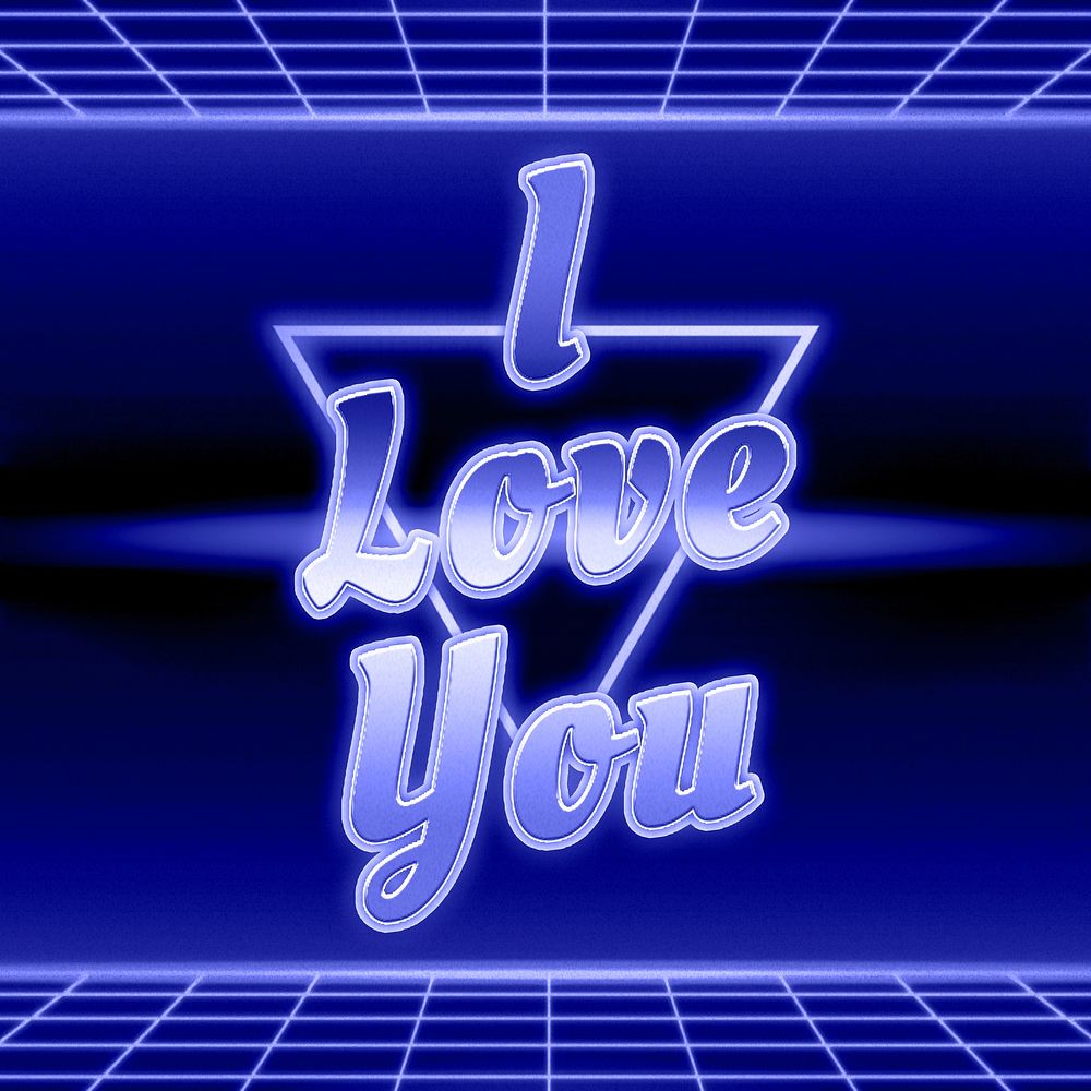 Blue neon grid I love you typography