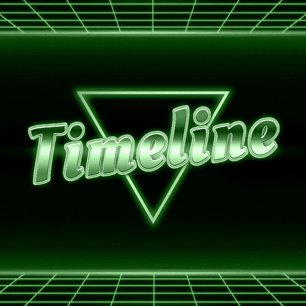 Green futuristic timeline word neon typography