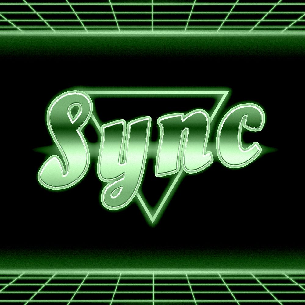 Green futuristic sync word neon typography