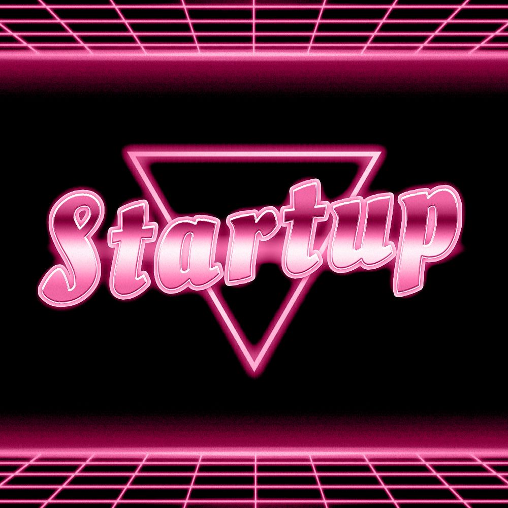Neon retro startup word typography