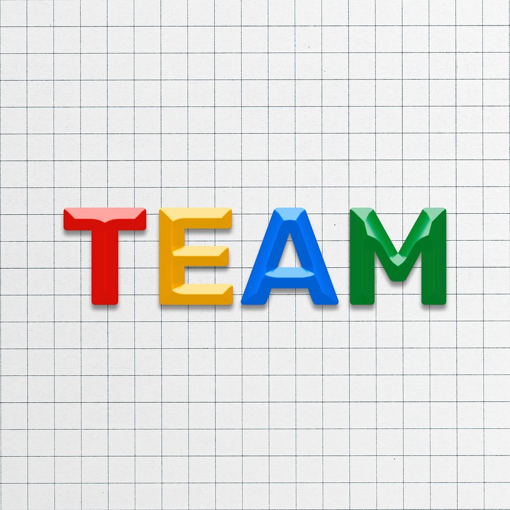 3d effect team word lettering rainbow color typography