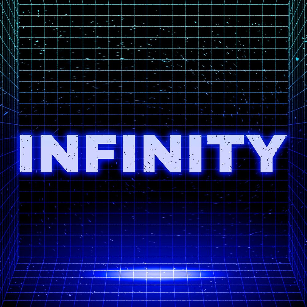 Space infinity word neon grid room typography