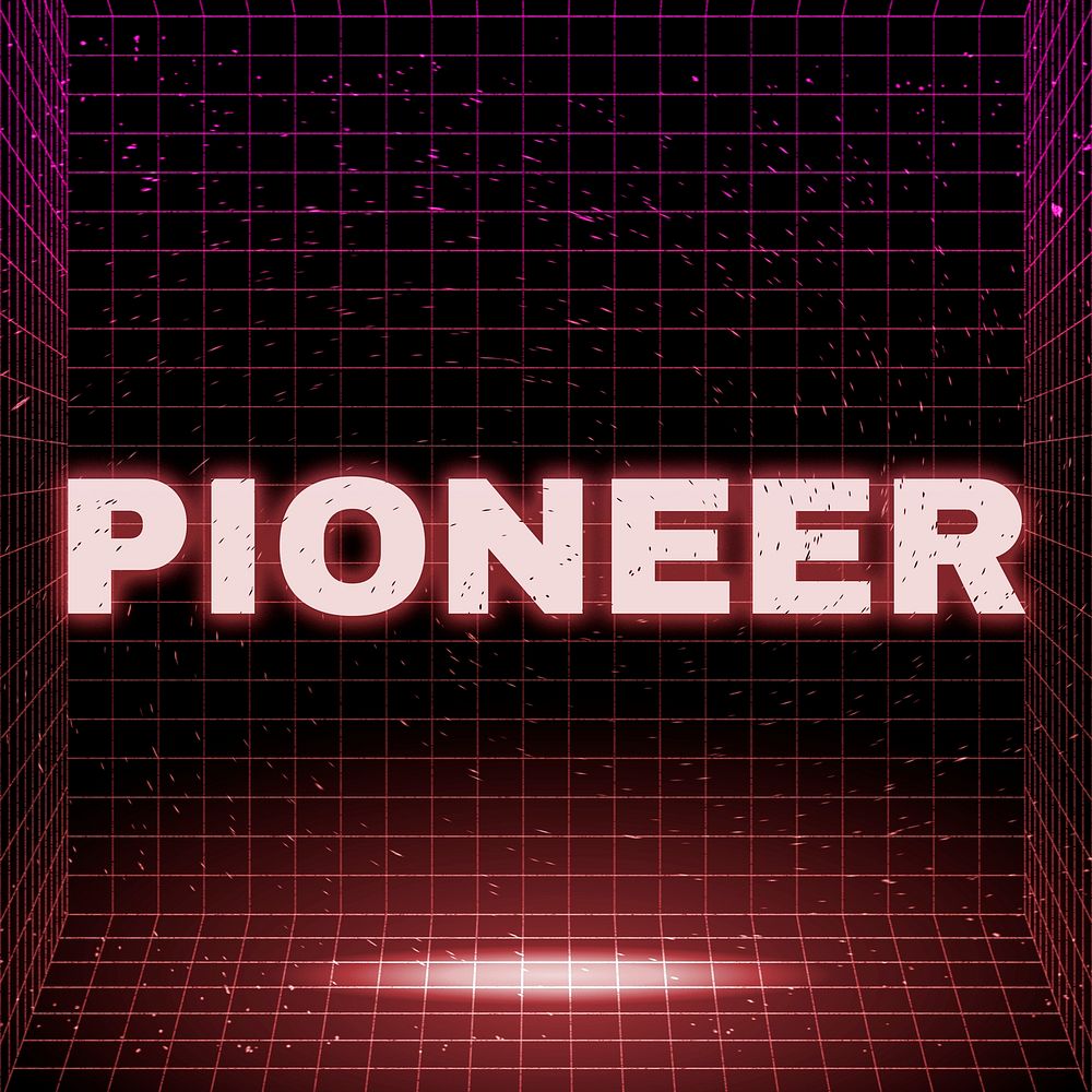 Futuristic neon pioneer space grid typography