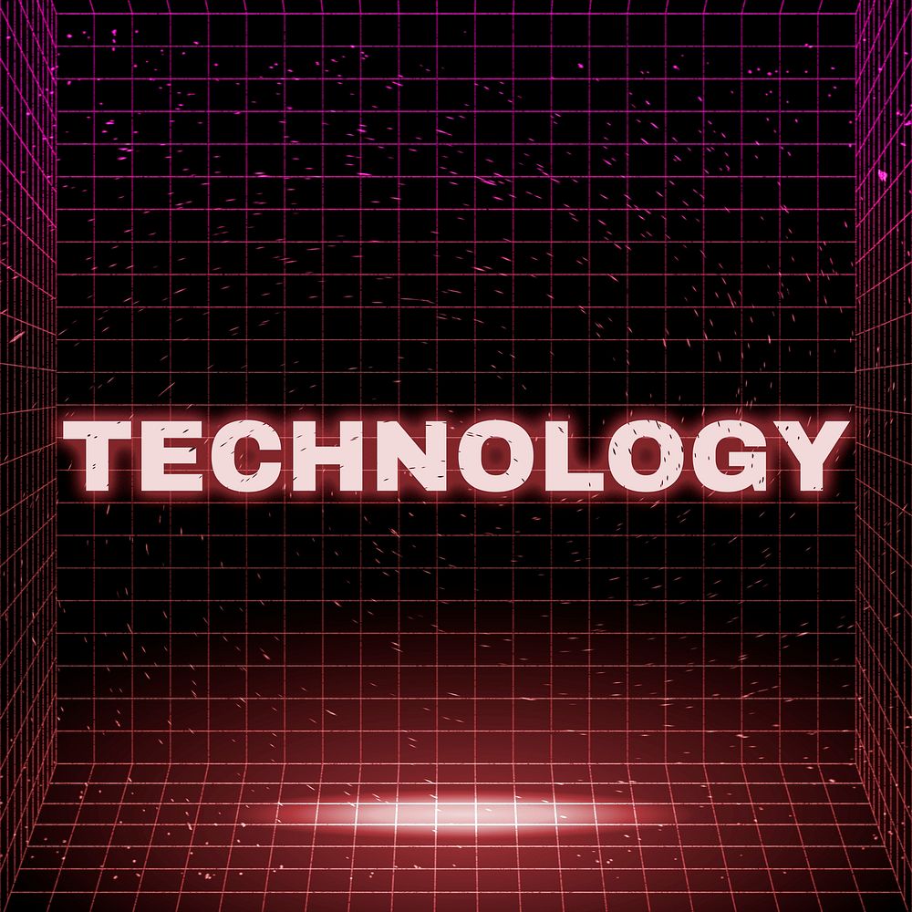 Synthwave style neon technology text typography