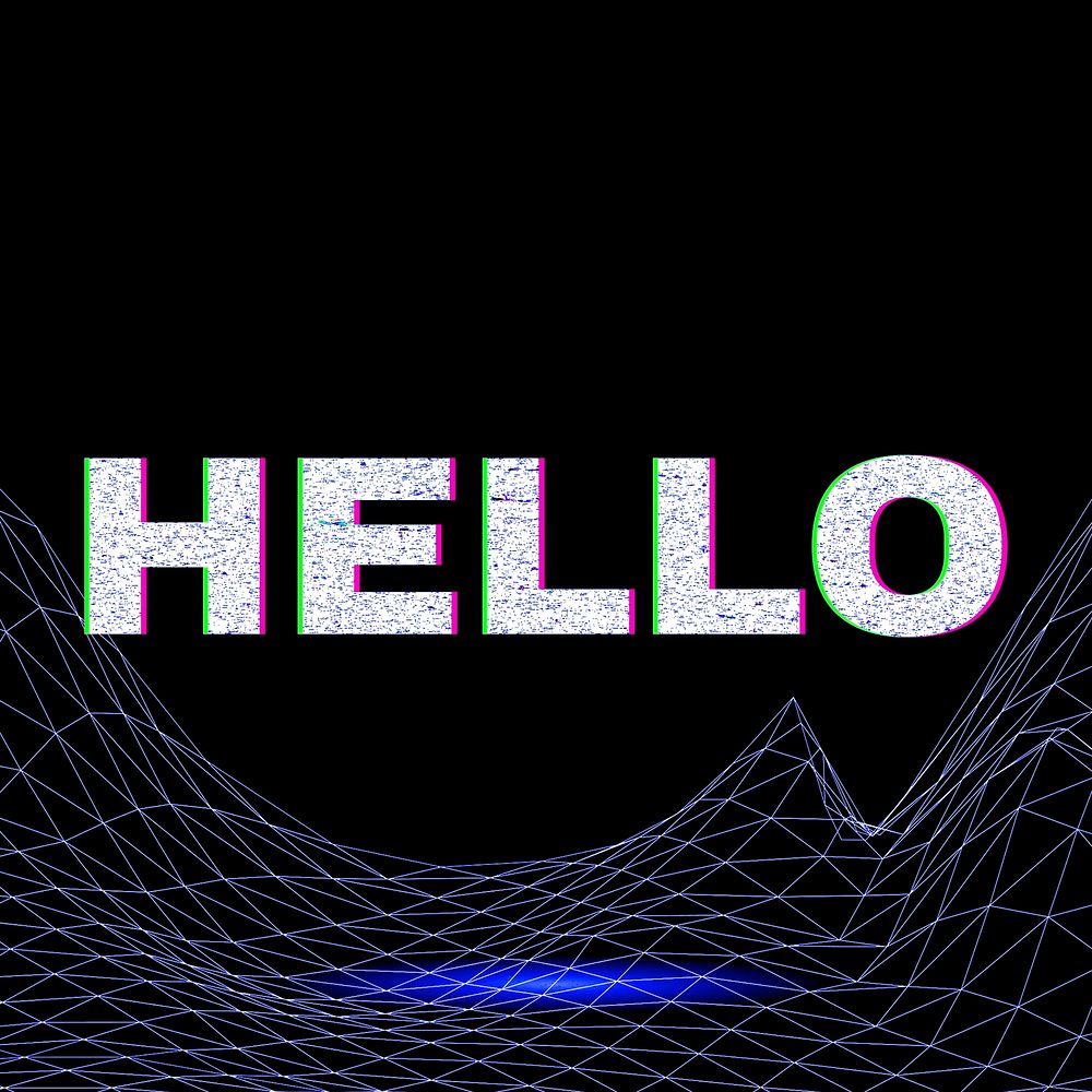 Futuristic neon hello space grid typography