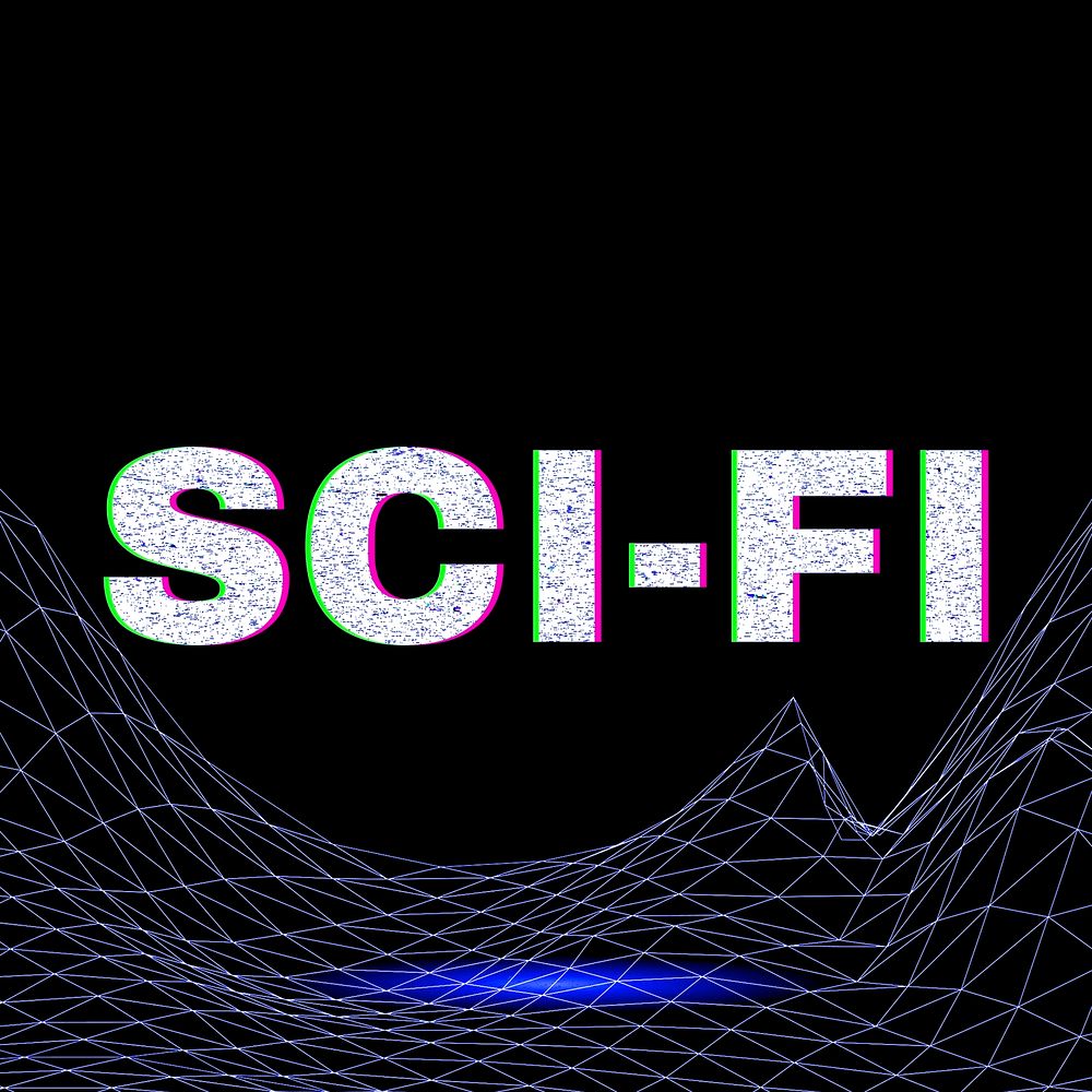 Space sci fi neon grid word typography