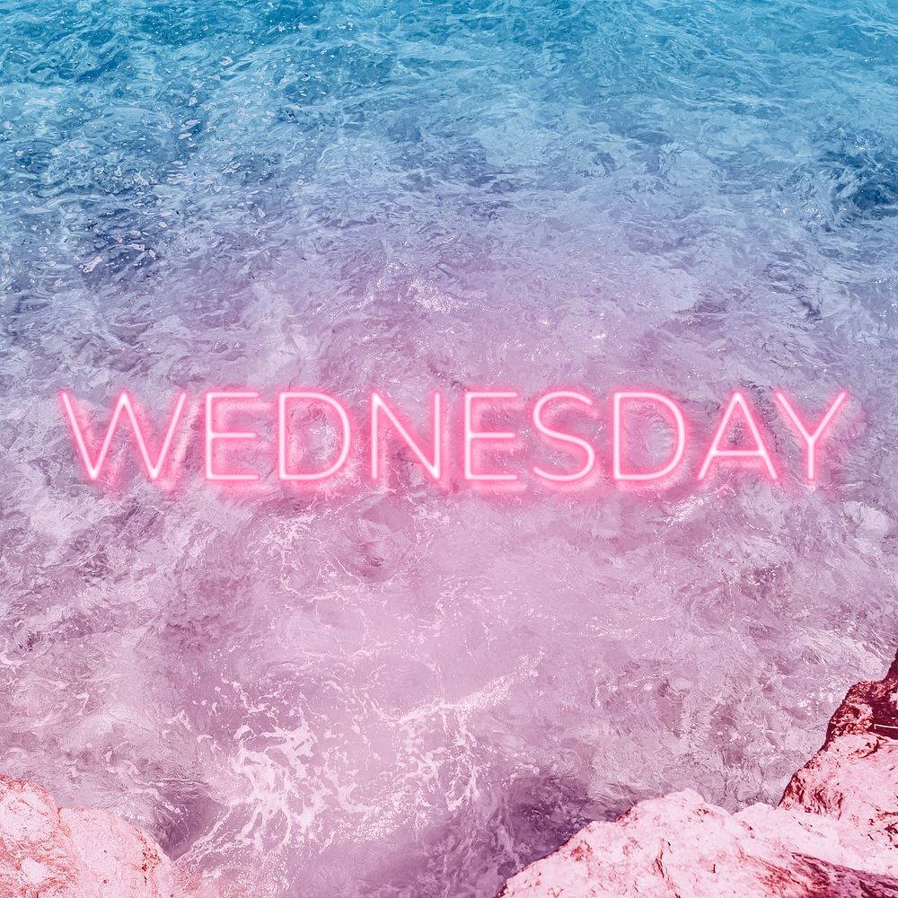 Wednesday text glowing neon typography sea wave texture