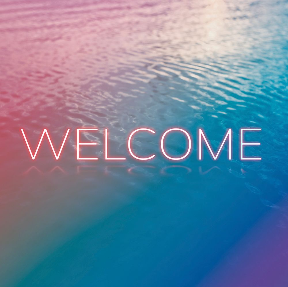 Welcome neon word typography ocean gradient