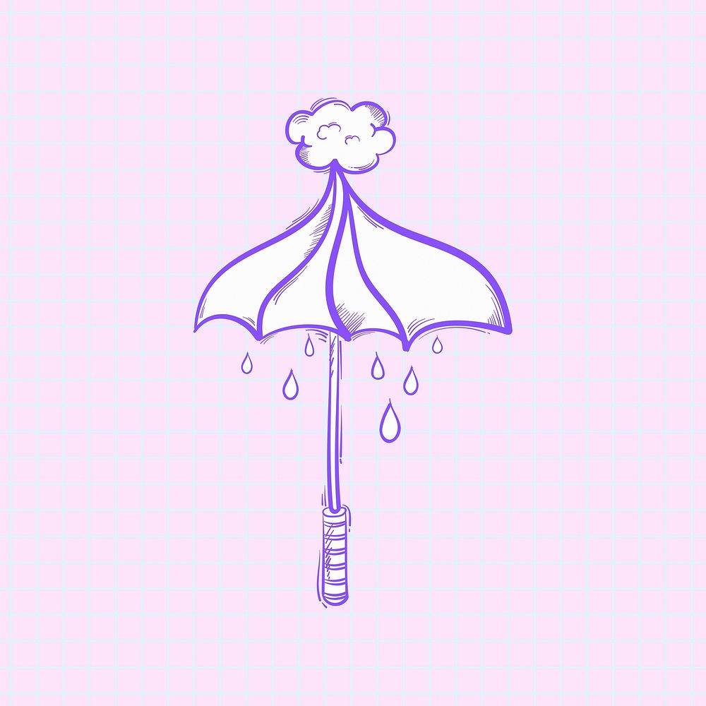 Psd umbrella pastel doodle cartoon clipart