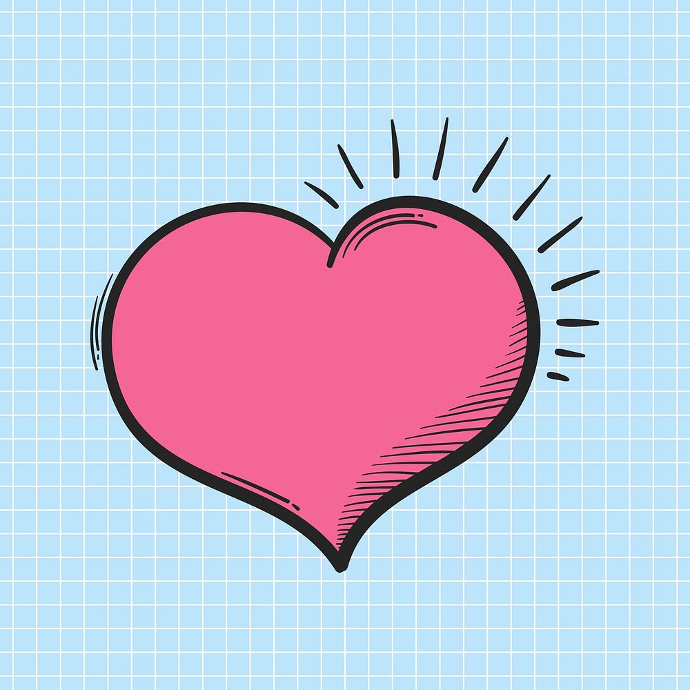 Funky pink heart hand drawn doodle cartoon sticker illustration