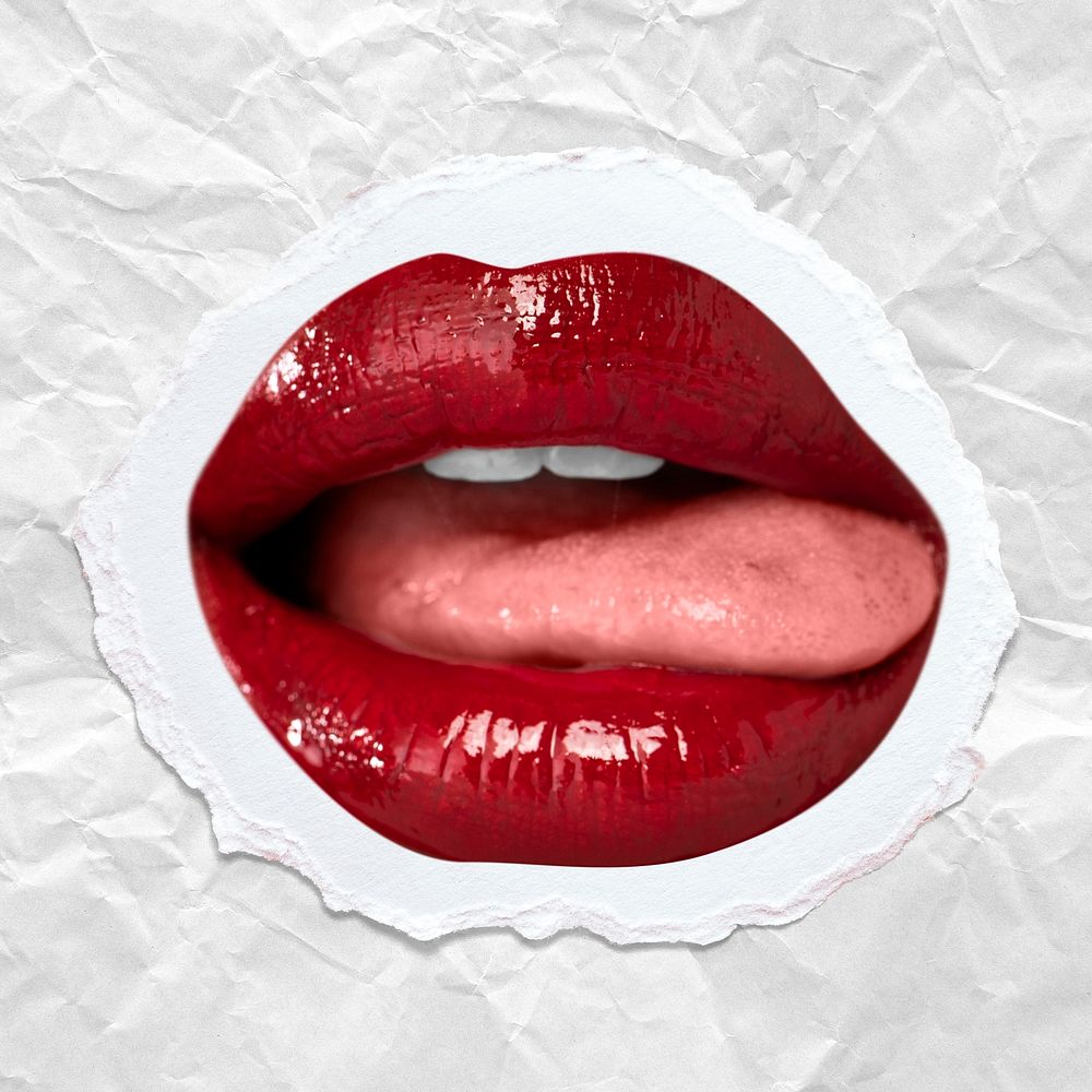Red juicy licking lips sexy social media post for Valentine&rsquo;s day