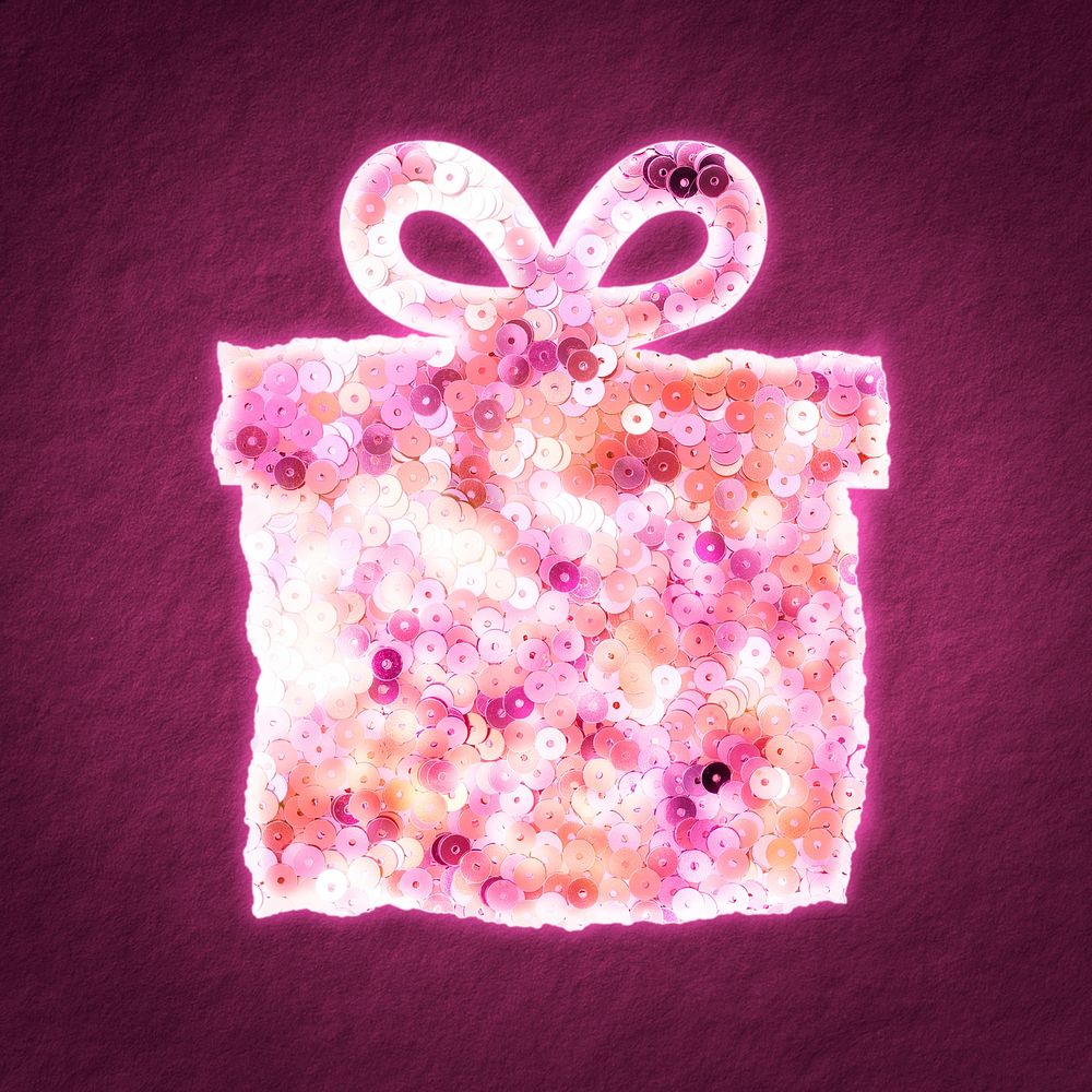 Glittery pink sequin present valentine&rsquo;s gift box illustration