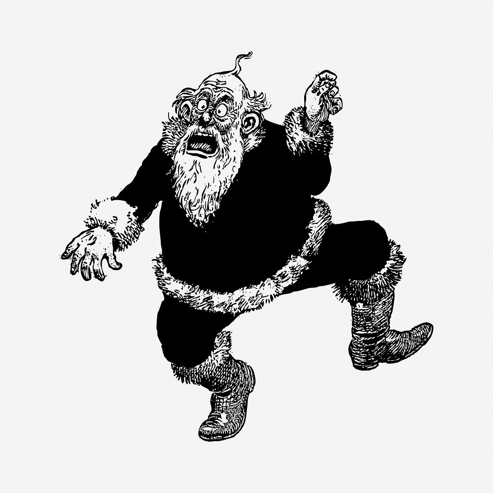 Disturbed Santa drawing illustration. Free public domain CC0 image.