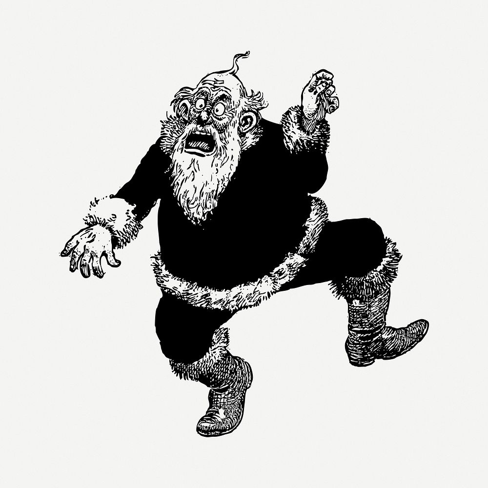 Disturbed Santa  clipart, black & white illustration psd. Free public domain CC0 image.