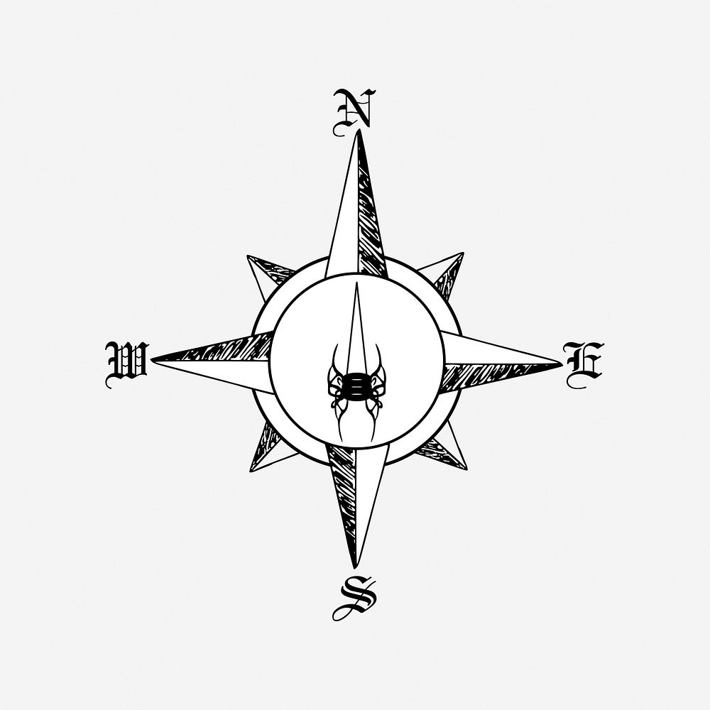 Compass rose drawing illustration. Free public domain CC0 image.