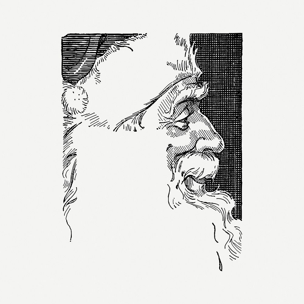 Santa head  clipart, black & white illustration psd. Free public domain CC0 image.