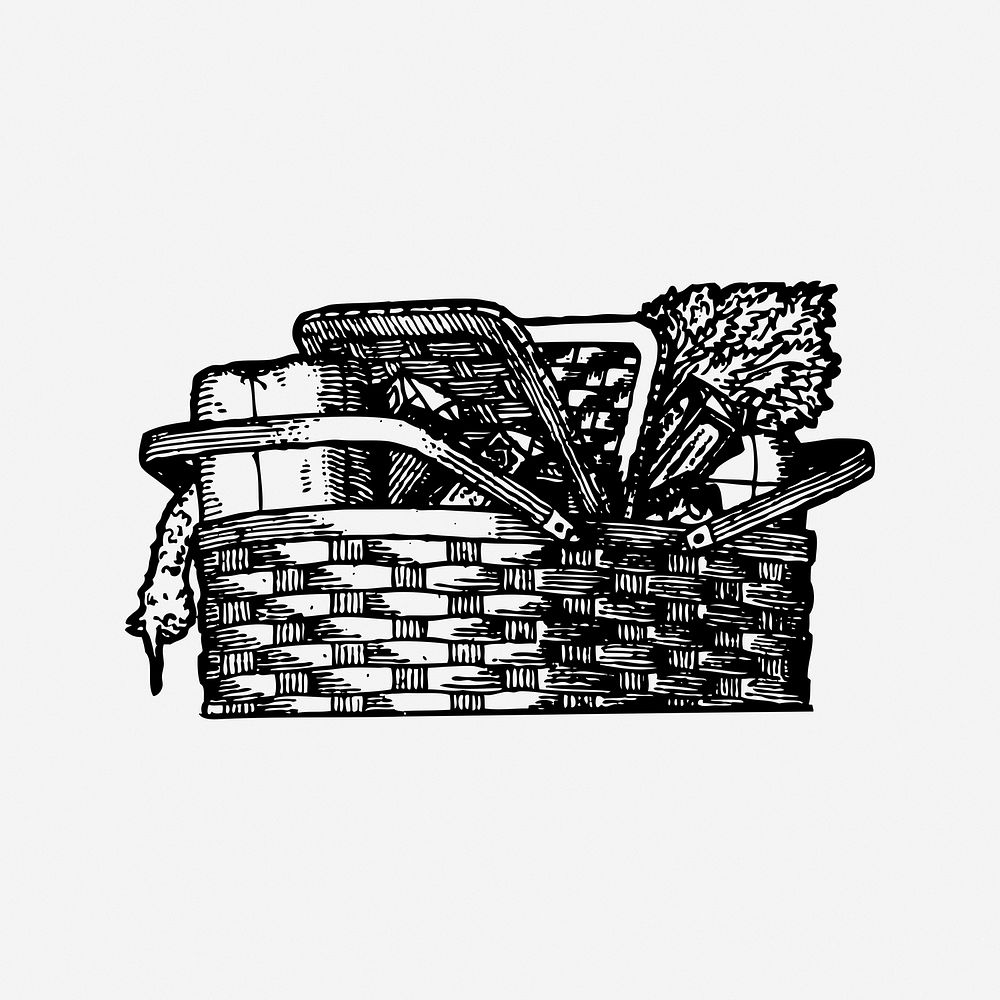 Grocery basket drawing illustration. Free public domain CC0 image.