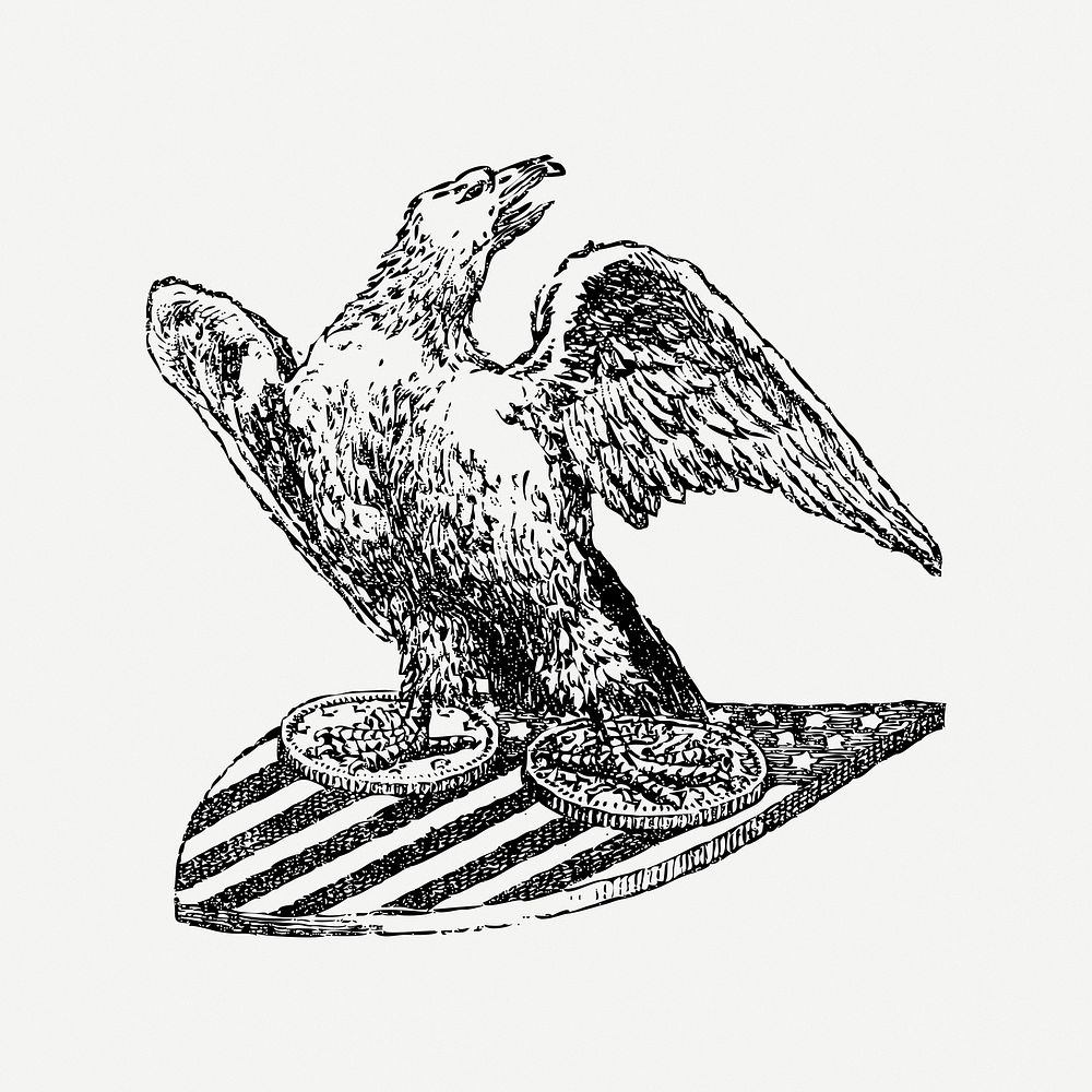 American eagle  clipart, black & white illustration psd. Free public domain CC0 image.