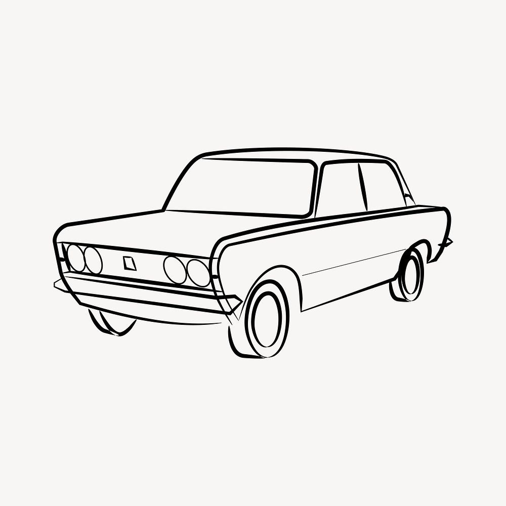Retro car collage element, drawing illustration vector. Free public domain CC0 image.