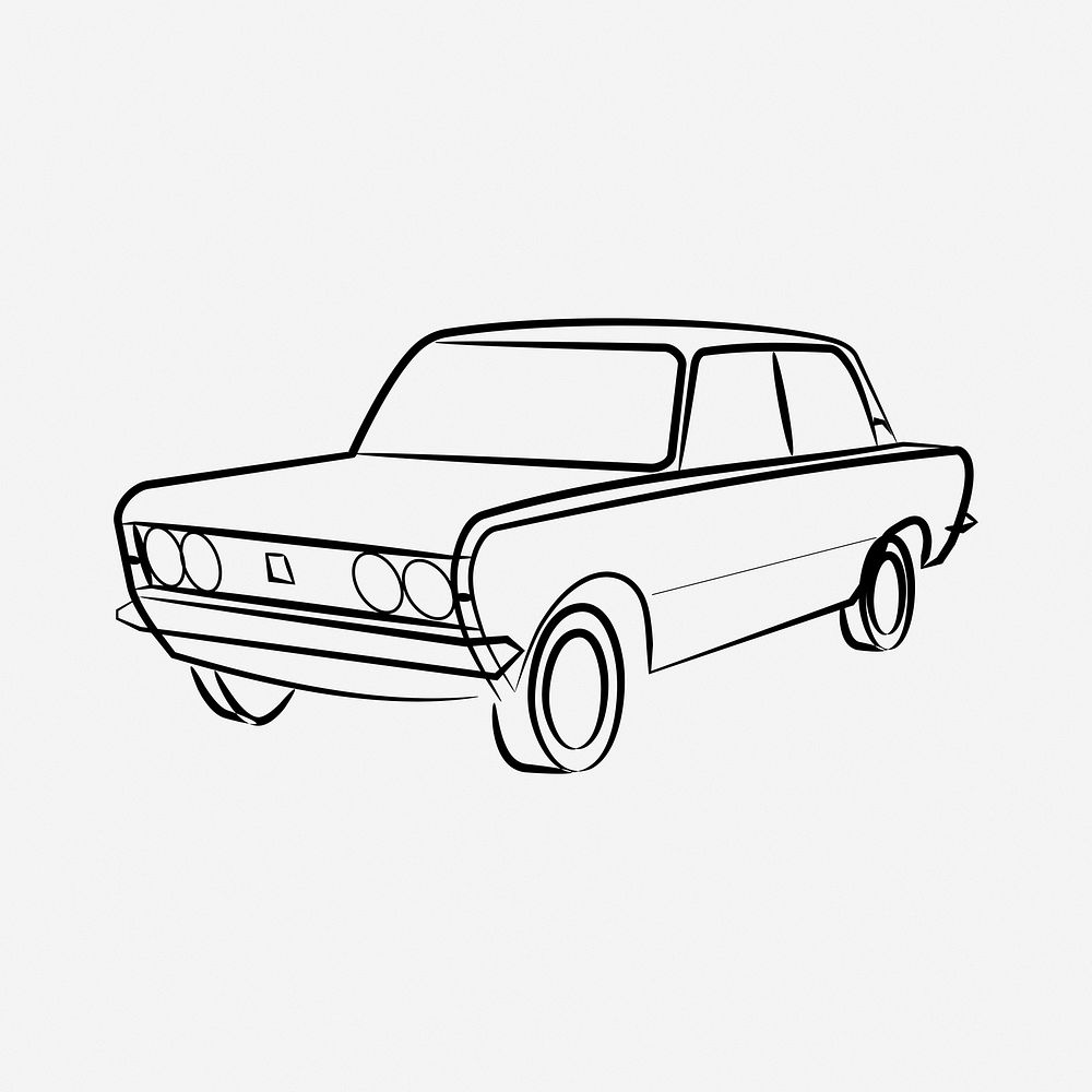 Retro car drawing illustration. Free public domain CC0 image.