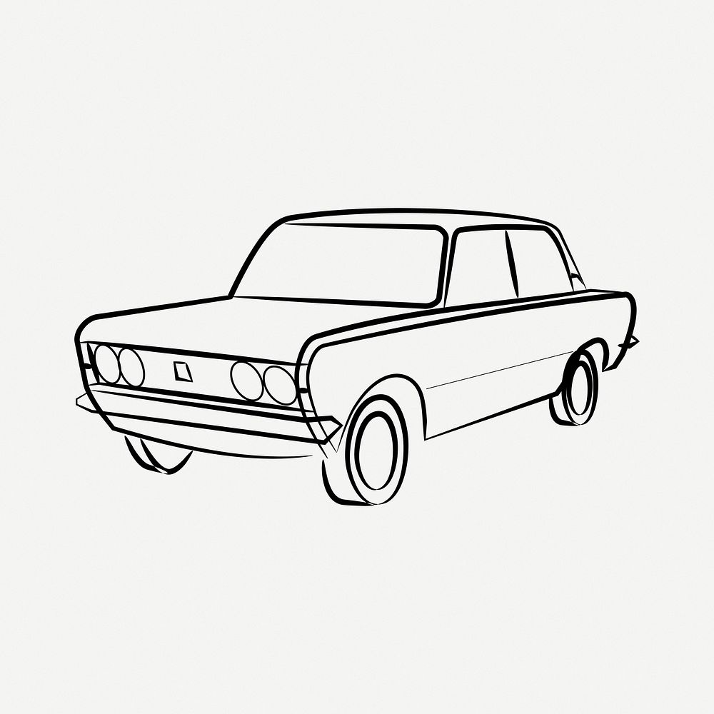 Retro car  clipart, black & white illustration psd. Free public domain CC0 image.