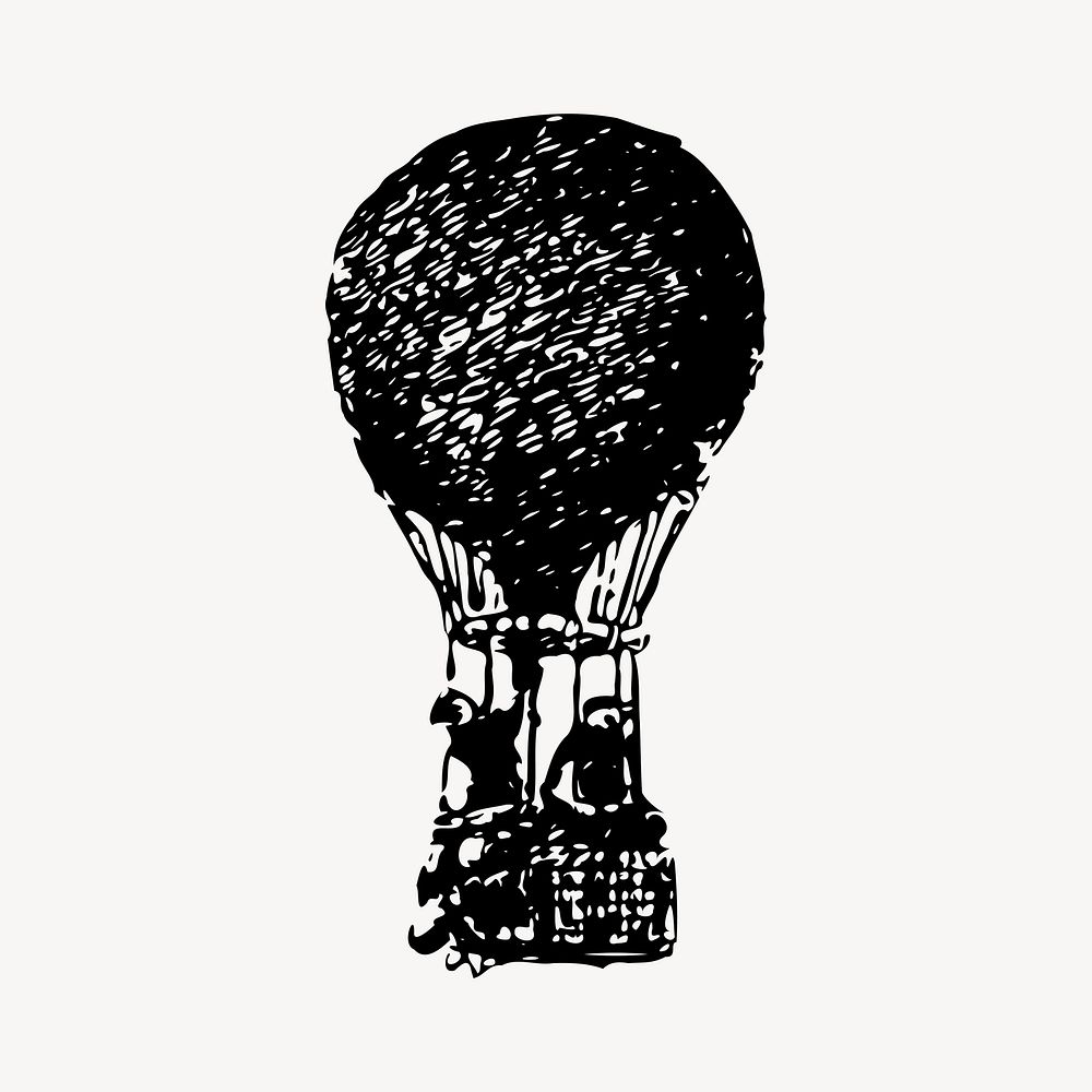 Hot air balloon collage element, drawing illustration vector. Free public domain CC0 image.