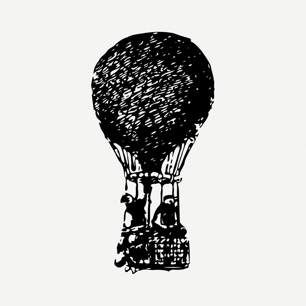 Hot air balloon  clipart, black & white illustration psd. Free public domain CC0 image.