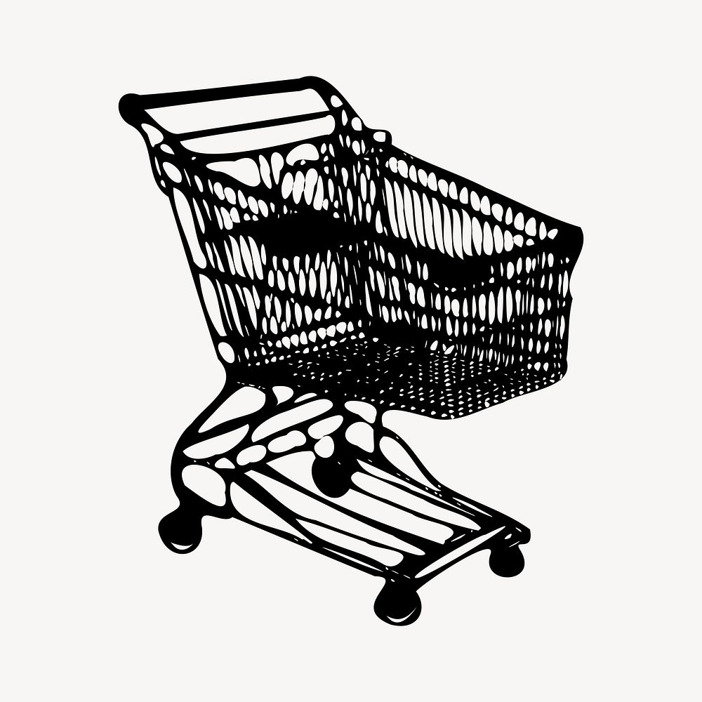 Shopping cart collage element, drawing illustration vector. Free public domain CC0 image.