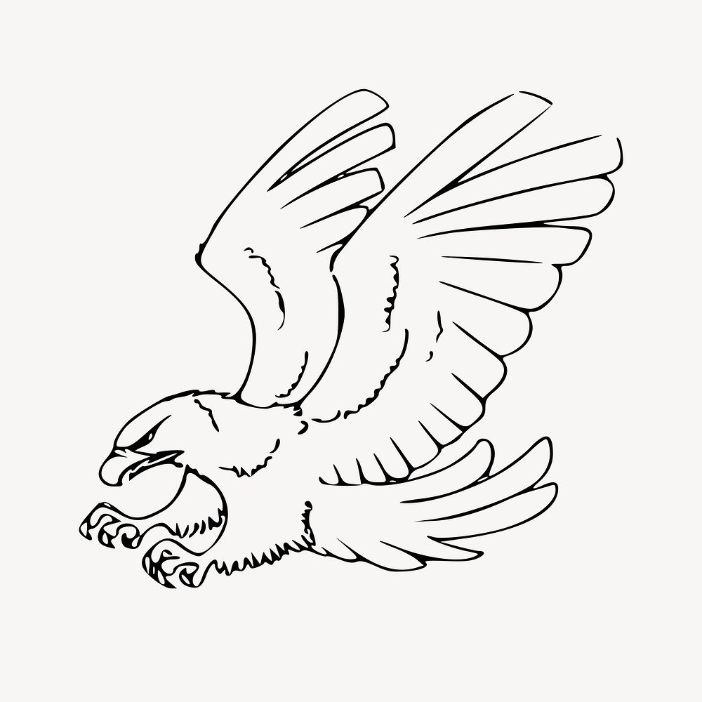 Flying eagle collage element, drawing illustration vector. Free public domain CC0 image.