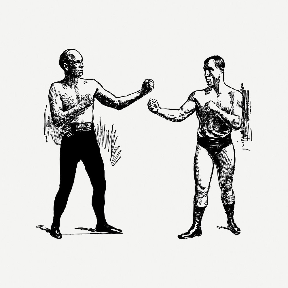 Fighters  clipart, black & white illustration psd. Free public domain CC0 image.