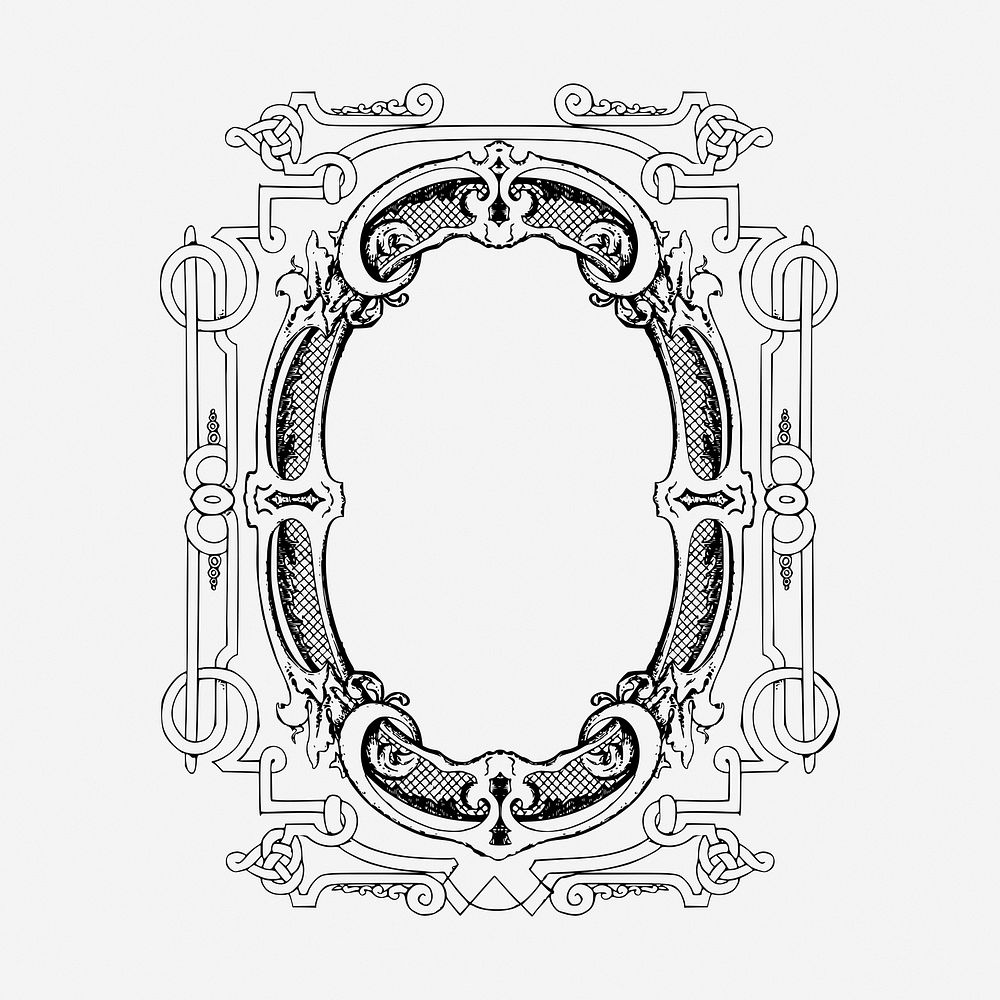 Ornate frame drawing illustration. Free public domain CC0 image.