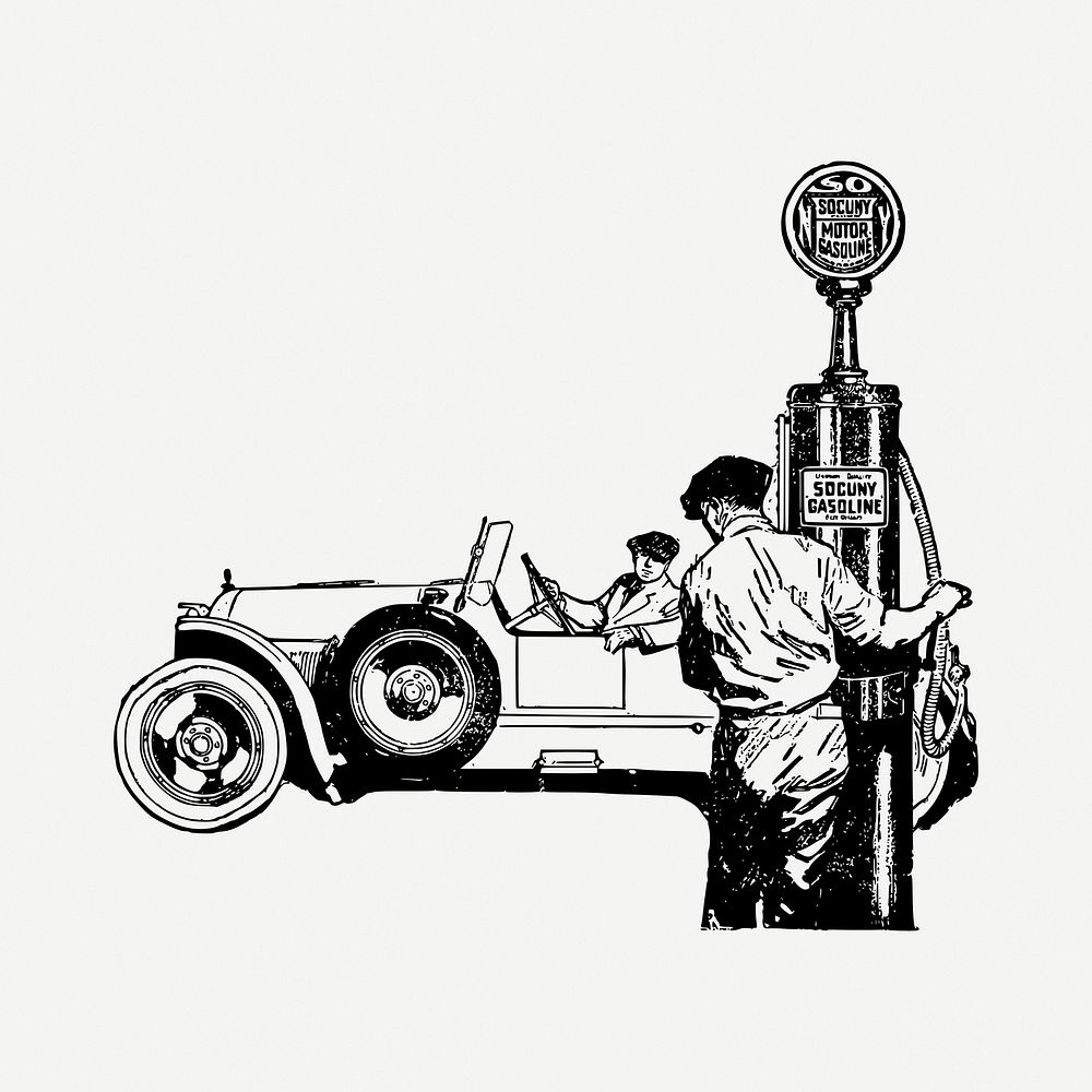 Gas station  clipart, black & white illustration psd. Free public domain CC0 image.